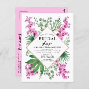 Watercolor Orchids Tropical Leaves Bridal Shower Postcard