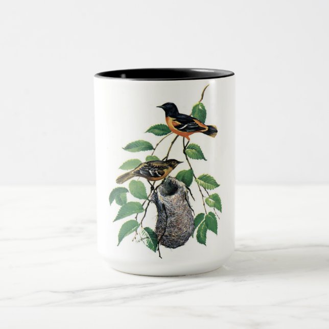 Watercolor Oriole Birds Mug (Center)
