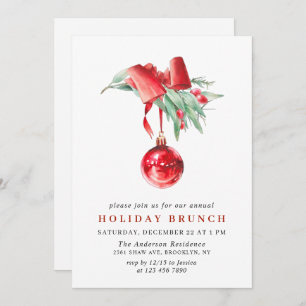 Watercolor Ornament CHRISTMAS HOLIDAY BRUNCH Invitation