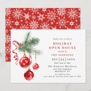 Watercolor Ornament CHRISTMAS HOLIDAY OPEN HOUSE Invitation
