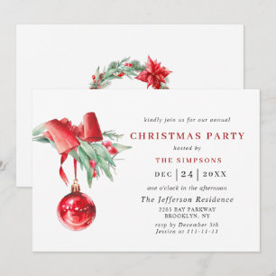 Watercolor Ornament Christmas Holiday Party Invita Invitation