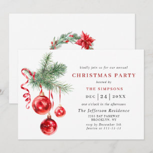 Watercolor Ornament Christmas Holiday Party Invitation