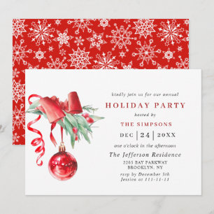 Watercolor Ornament Christmas Holiday Party Invitation