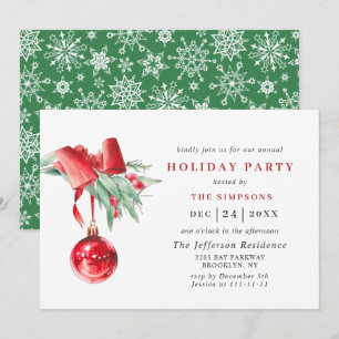 Watercolor Ornament Christmas Holiday Party Invitation