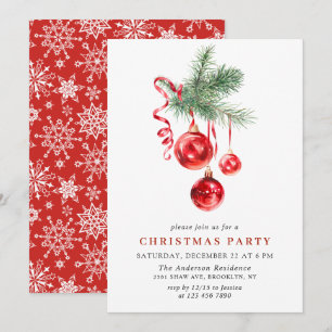 Watercolor Ornament Christmas Holiday Party Invitation