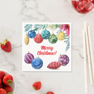 Watercolor Ornament Exchange Christmas Party Napkin