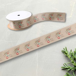 Watercolor Ornaments Elegant Merry Christmas Satin Ribbon
