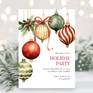 Watercolor Ornaments Holiday Christmas Party Invitation
