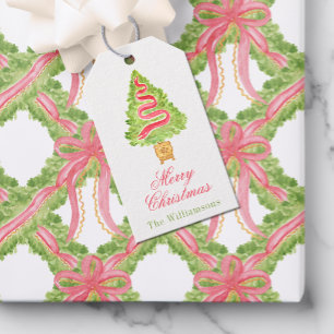 Watercolor Ornate Preppy Christmas Tree Gift Tags