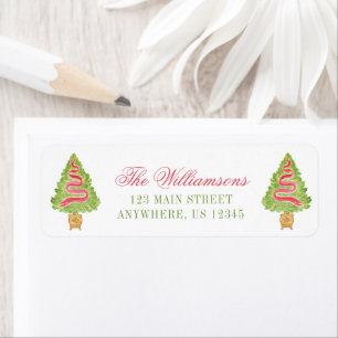 Watercolor Ornate Preppy Christmas Tree Return Address Label