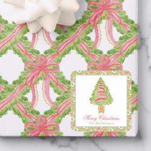 Watercolor Ornate Preppy Christmas Tree Square Sticker