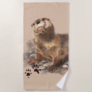 Watercolor Otter Animal Wildlife Art Beach Towel