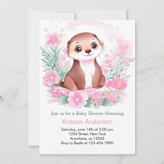 Watercolor Otter Dreamscape Girl Baby Shower Invitation (Front)