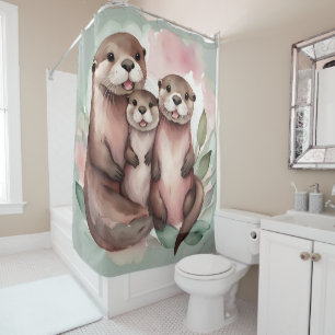Watercolor Otter Family Shower Curtain