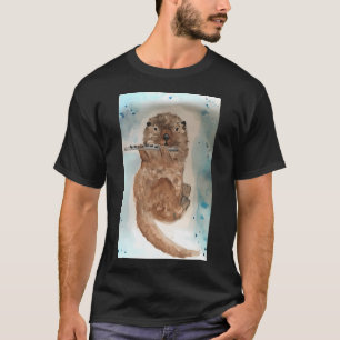 Watercolor Otter Playing the Flute T-Shirt