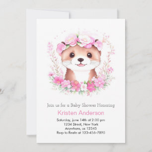 Watercolor Otter's Enchanted Girl Baby Shower Invitation