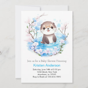 Watercolor Otter's Wonderland Boy Baby Shower Invitation
