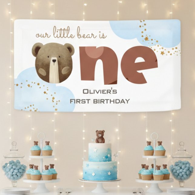 Watercolor our little bear is one baby birthday banner (Creator Uploaded)