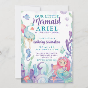 Watercolor Our Little Mermaid Birthday Invitation