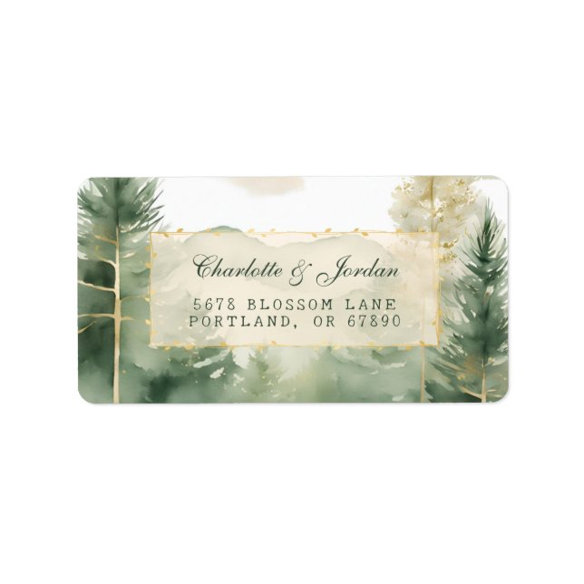 Watercolor Outdoor Woodland Trees Rustic Forest Label (Front)