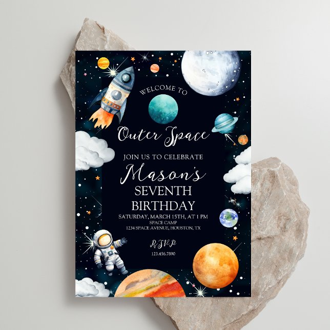Watercolor Outer Space Adventure Birthday Boy Invitation (Creator Uploaded)
