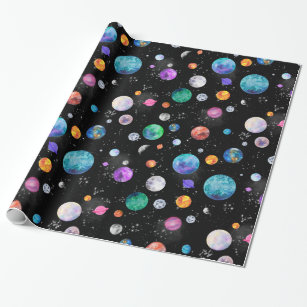 Watercolor Outer Space Planets Galaxy Wrapping Paper