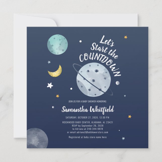 Watercolor Outer Space Science Baby Shower Invitation (Front)