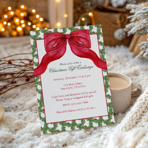 Watercolor Oversized Red Bow Christmas Party Invitation