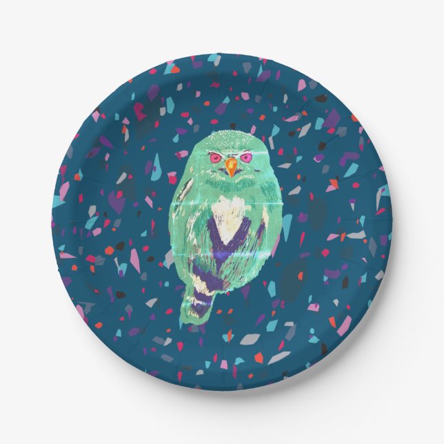 Watercolor owl art paper plate (Front)