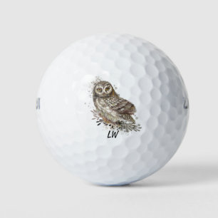Watercolor Owl Bird Art Monogram Art Golf Balls