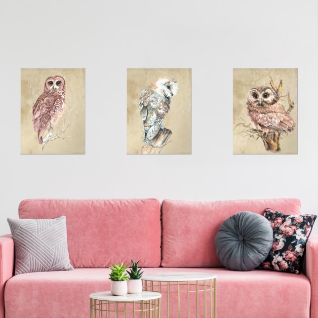 Watercolor Owl Bird Wildlife Woodland Farmhouse (Livingroom)