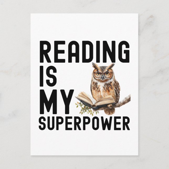 Watercolor Owl Bookworm Reading Saying Postcard (Front)