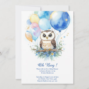 Watercolor Owl Boy Baby Shower Invitation