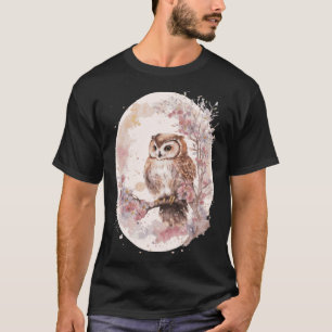 Watercolor Owl Cherry Blossom Japanese Sakura T-Shirt