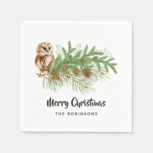Watercolor Owl Christmas Party Napkin