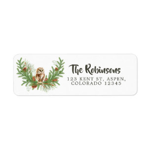 Watercolor Owl Christmas Return Address Label