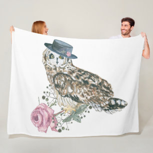 Watercolor Owl Fleece Blanket