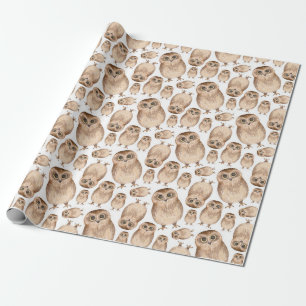 Watercolor owl pattern. Wild bird. Cute animal Wrapping Paper