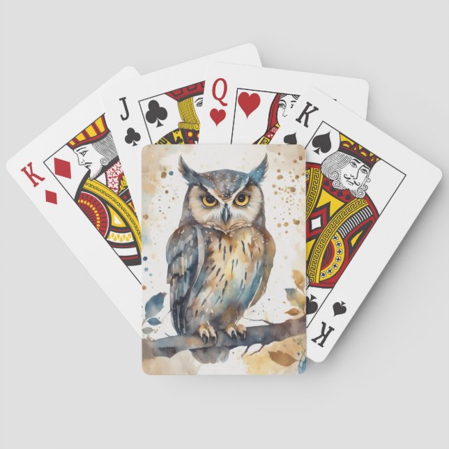 Watercolor Owl Playing Cards (Back)