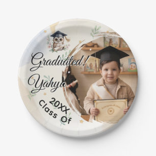 Watercolor Owl Pre-K Kindergarten Graduation Paper Plate