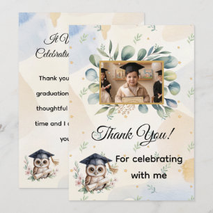 Watercolor Owl Pre-K Kindergarten Graduation Thank You Card
