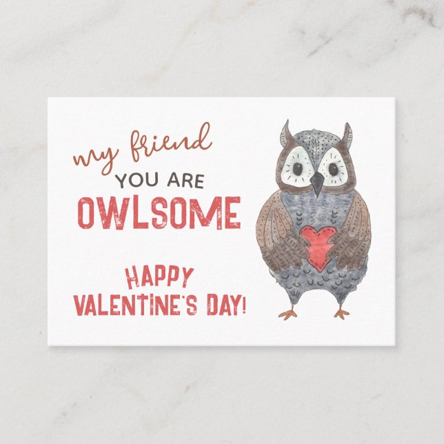 Watercolor Owl Pun Classroom Valentine Card Pack (Front)