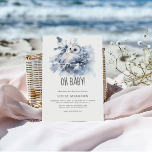 Watercolor Owl Winter Baby Shower Invitation