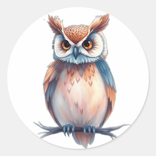 Watercolor Owl with Starry Elements Classic Round Sticker