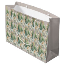 Watercolor Owls in Snowy Pines Christmas Gift Bag