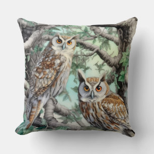 Watercolor Owls in Trees Cushion