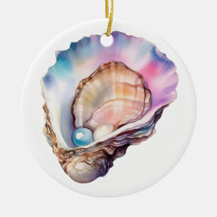 Watercolor Oyster Ceramic Ornament