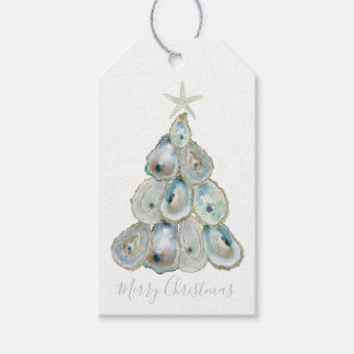 Watercolor Oyster Christmas Tree Gift Tags