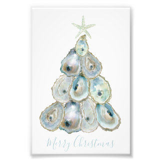 Watercolor Oyster Christmas Tree Photo Print