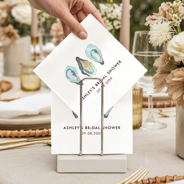 Watercolor Oyster Coastal Seaside Bridal Shower Napkin (Creator Uploaded)